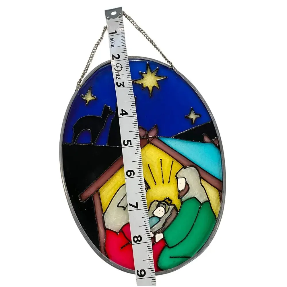 Stained Glass Nativity Set Wall Decor Baby Jesus in Manger Joseph Mary Holy